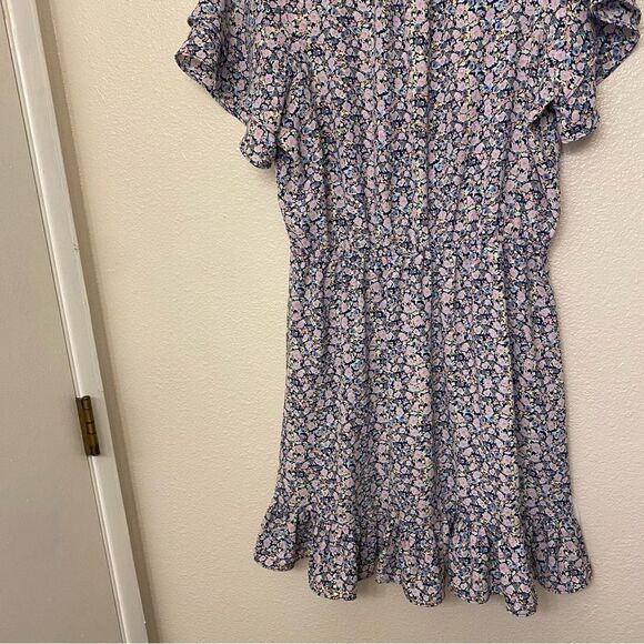 Summer dress short tie neck ruffle flutter micro floral print feminine fairy L - Picture 6 of 13